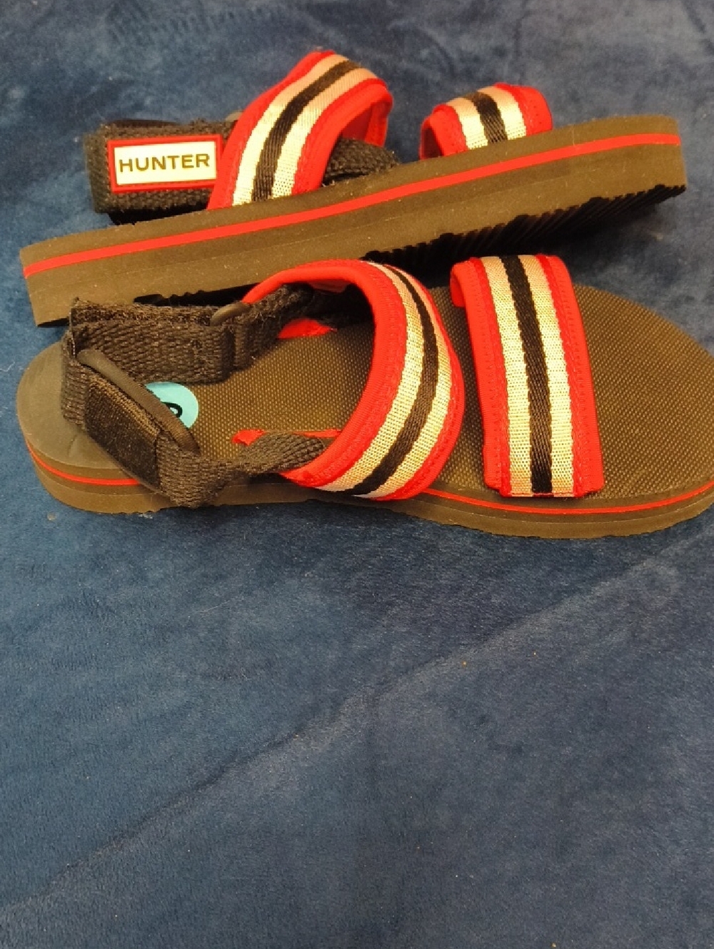 Hunter Kids Red, Black & White Striped Strap Sandals